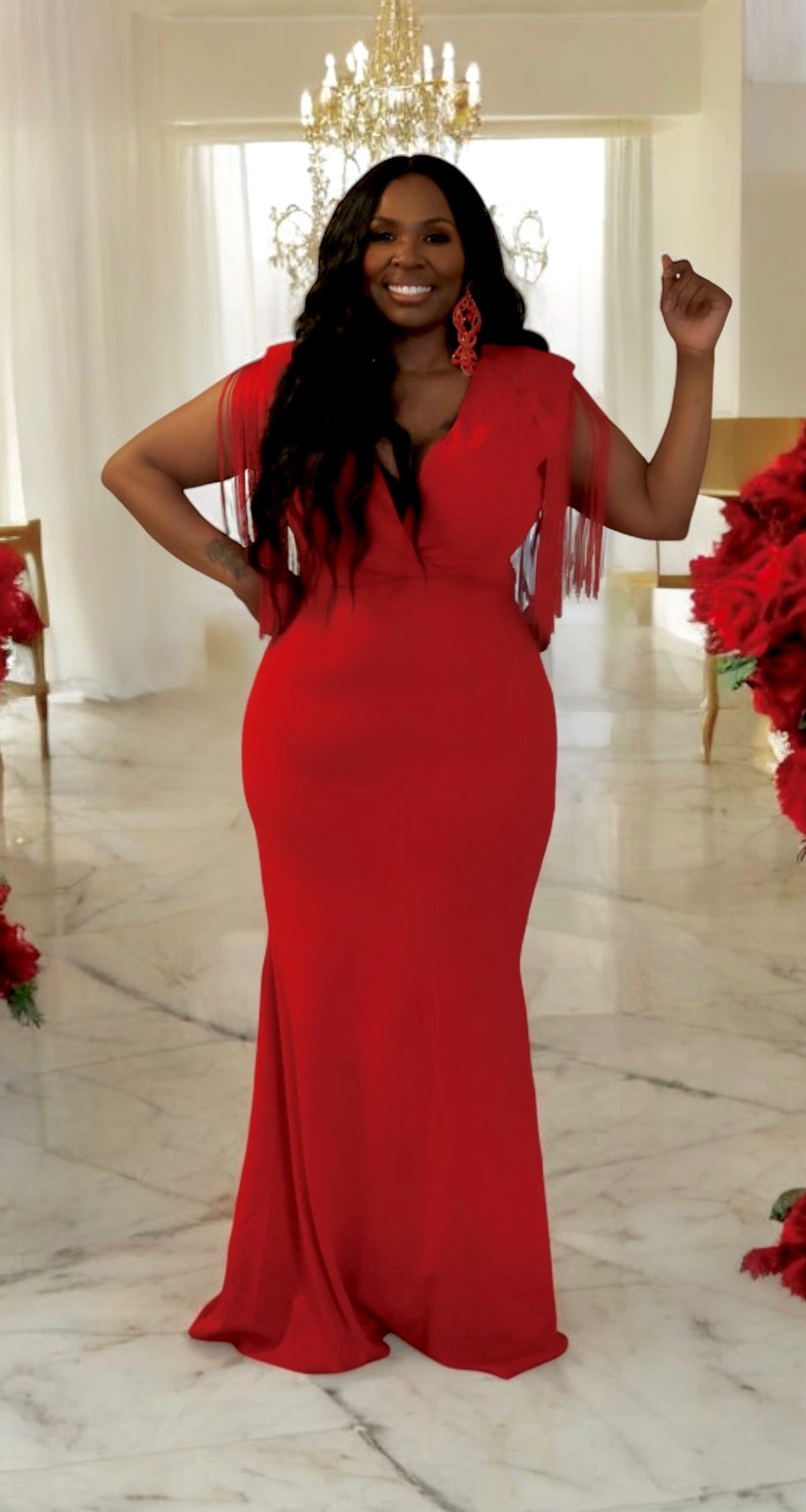 The Crimson Curve Dress